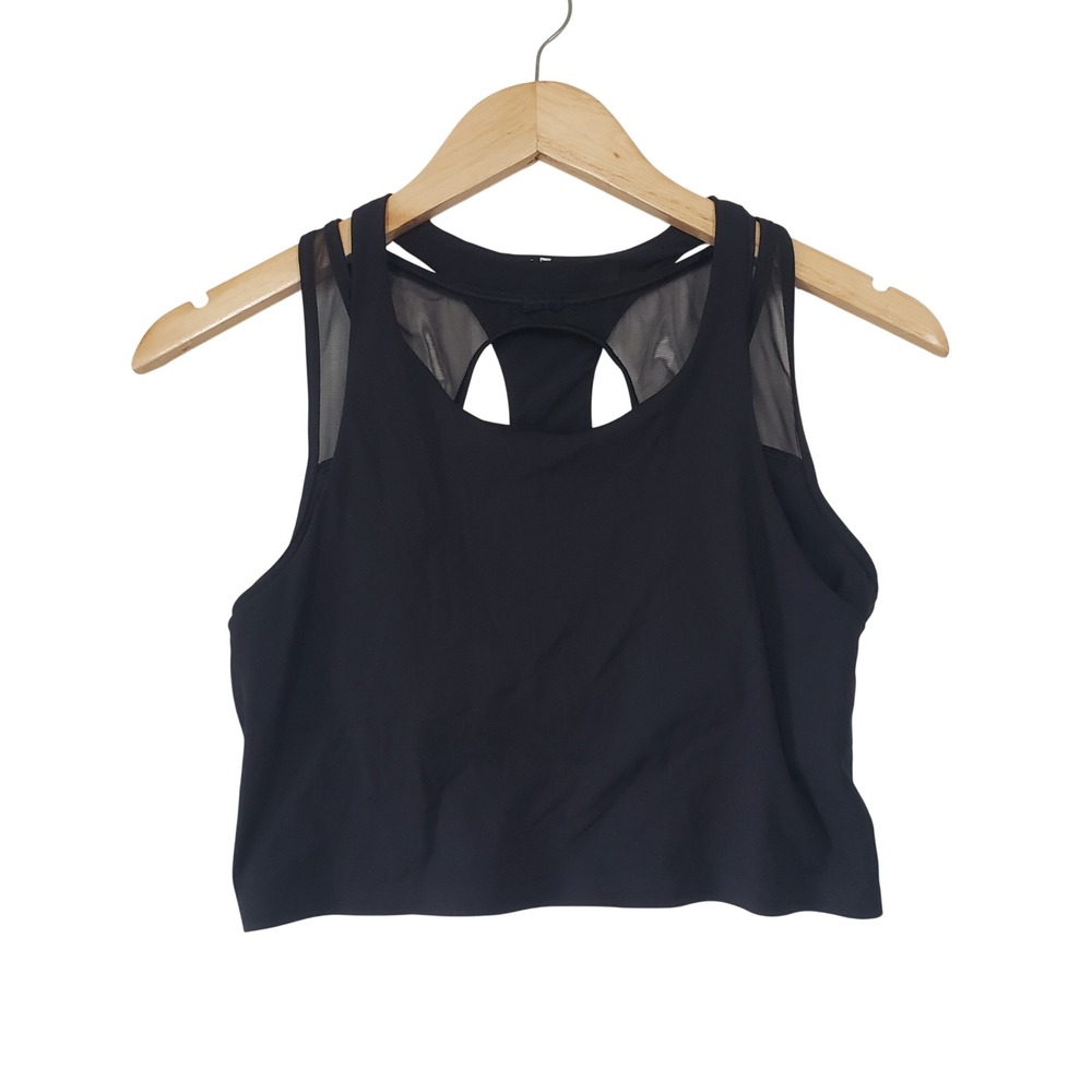 Lululemon Crop Tank Top Womens 8 Black Mesh Racerback Activewear Bra Layer‎